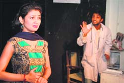 A scene from a play, Doctor Palta, staged at Natrang Studio Theatre in Jammu 
