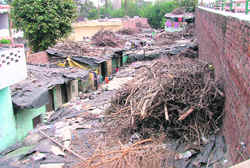 A view of slums near the Jagraon Bridge in Ludhiana.