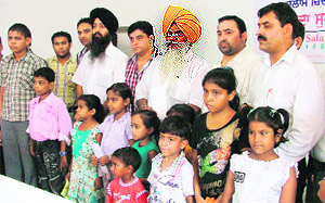 Members of the Salaam Zindagi Foundation with thalassaemic children in Ludhiana on Sunday. 