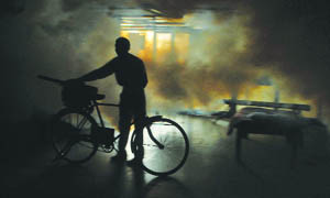 The Red Fort police station being fumigated by the workers of the Municipal Corporation of Delhi on Monday.