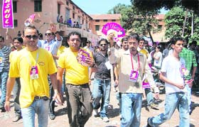 Students campaign during the students council elections in DAV College, Dehradun