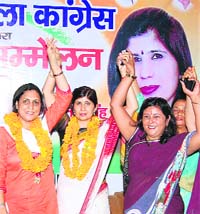 Karnal MLA Sumita Singh, AIMC treasurer Tanu Singh and district president Shilpa Verma during the district convention in Sirsa.