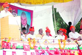 Chief Minister Omar Abdullah addresses a rally at Bhalwal in Jammu