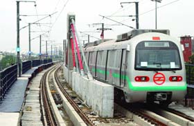 A Metro train on its trial run in New Delhi