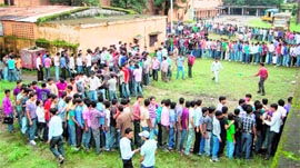 Long queues of voters during the student council elections at DAV College, Dehradun, on Tuesday.
