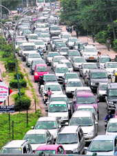A choked road in Gurgaon on Wednesday