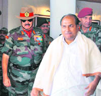 Defence Minister AK Antony with GOC-in-C of Northern Command Lt Gen BS Jamwal at Leh on Wednesday.