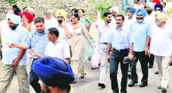 Principals of various private colleges on their way to meet the Panjab University VC in Chandigarh on Thursday