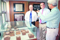 Director of the Le Corbusier Centre VN Singh (extreme right) makes a point to the Ambassadors of Mexico and Spain during their visit to the centre in Sector 19, Chandigarh, on Thursday.