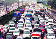 A traffic jam on the National Highway No 8 passing through Gurgaon.