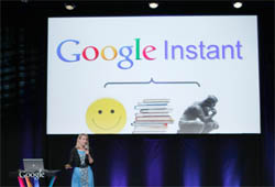 Marissa Mayer, vice president, search products and user experience for Google Inc, unveils "Google Instant" during a news conference in San Francisco, California on September 8, 2010.