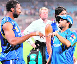 Mumbai Indians Kierron Pollard (L) and Sachin Tendulkar