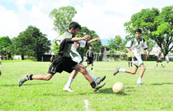 A match in progress at the Junior Council Football Tournament in Dehradun on Friday.