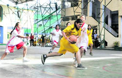 Girls in action at the sixth Gardner Silver Jubilee Inter-School Basketball Tournament for Girls in Dehradun on Friday.
