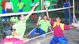 Players during a sitting volleyball match at Tau Devi Lal Stadium, Sector 3, Panchkula, on Saturday.