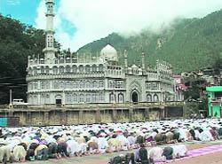 Eid-ul-Fitr prayers in progress at the Jama Masjid in Nainital.