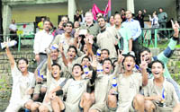 St Joseph Academy team members pose with their mementos after winning the Senior Council Football Tournament in Dehradun
