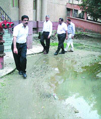 Health officials visit the Civil Hospital to take stock of the dengue situation in Jalandhar on Saturday.