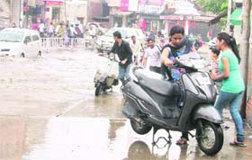 Water accumulated on a road in Ludhiana