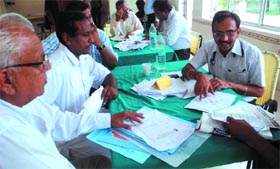 A doctor examing patients during a free heart check-up camp organised by Goodwill Society in Bathinda on Sunday.