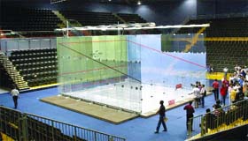 The squash venue at the Siri Fort Sports Complex