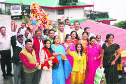 Devotees join in the Lord Ganesha immersion procession in Mussoorie on Saturday.