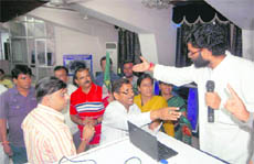 UKD workers argue with organisers of a workshop on hydro projects in Dehradun on Sunday. 