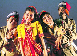 A scene from a play,  Sainyan Bhaye Kotwal, staged in Udhampur on Saturday