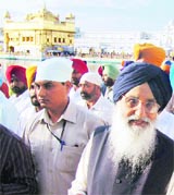 Chief Minister Parkash Singh Badal after paying obeisance at the Golden Temple, in Amritsar on Sunday.