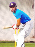 Yusuf Pathan practises in the nets at the PCA Stadium in Mohali on Tuesday.