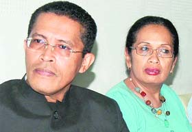 Madagascar Ambassador Olivier Achille Andrianarison Sahobisoa and his wife interact with mediapersons at Rayat-Bahra College in Kharar