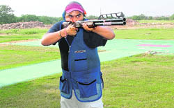 A shooter at the Karni Singh Shooting Range. 