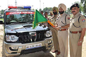 SSP Sukhchain Singh Gill flags off the new multifunctional Scorpio Getaway vehicles in Bathinda on Wednesday. 