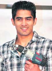 Olympian and boxer Vijender Singh at the launch of professional range of cordless power tools by BOSCH in New Delhi