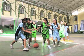 A match in the Gardner Silver Jubliee Inter-School Basketball Tournament in progress in Dehradun