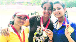The winners of DAV College show their medals in Chandigarh on Thursday.