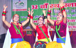 Girls perform at the 32nd anniversary of the Democratic Gorkha Front in Dehradun