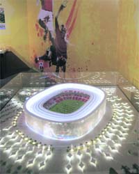Qatar presents a model of its Al-Rayyan stadium as it bids to host the FIFA 2022 World Cup during the FIFA Inspection Tour for the country's bid, in Doha