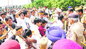 In full fury: ABVP activists from Chandigarh and Haryana protest at Sector 25 in Chandigarh on Friday. 