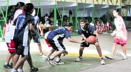 Girls in action at the sixth Gardner Silver Jubilee Inter-School Basketball Tournament in Dehradun on Friday.