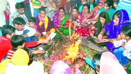 A yagna being performed at a temple in Mussoorie on Friday.