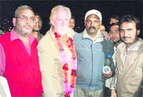 Tom Alter with residents of Mussoorie on Friday.