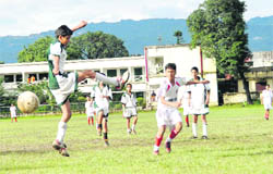 A match in the Council Schools Junior Football Tournament being played in Dehradun 