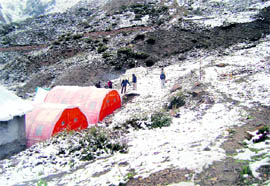 A snow-clad mountain on the Kailash Mansarovar Yatra route in Pitthoragarh district on Saturday