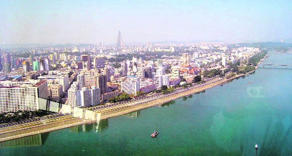 High-rise grey structures define the skyline of Pyongyang