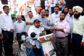 Blood donors being honoured at Mela Khoondania Da organised by the United Welfare Society in Bathinda on Sunday