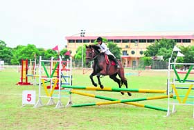 A player in action during the horse riding competition at Fatehgarh Sahib