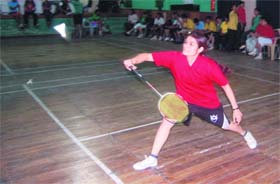 A player in action at the second Uttarakhand Badminton Championship for Visually Impaired in Dehradun