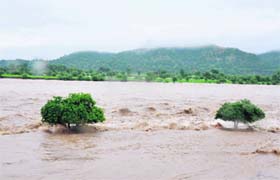 A view of a flooded Bairagi Camp area in Haridwar