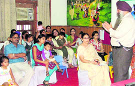 Dr Muktinder Singh speaks during a medical camp at Radcliffe School in Ludhiana
